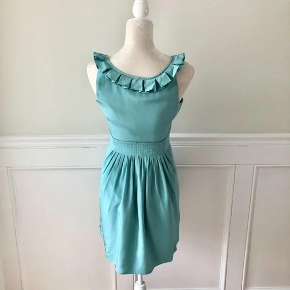 Tibi Lillian Scoop Dress Silk Aqua Blue Green 4 - Picture 5 of 7